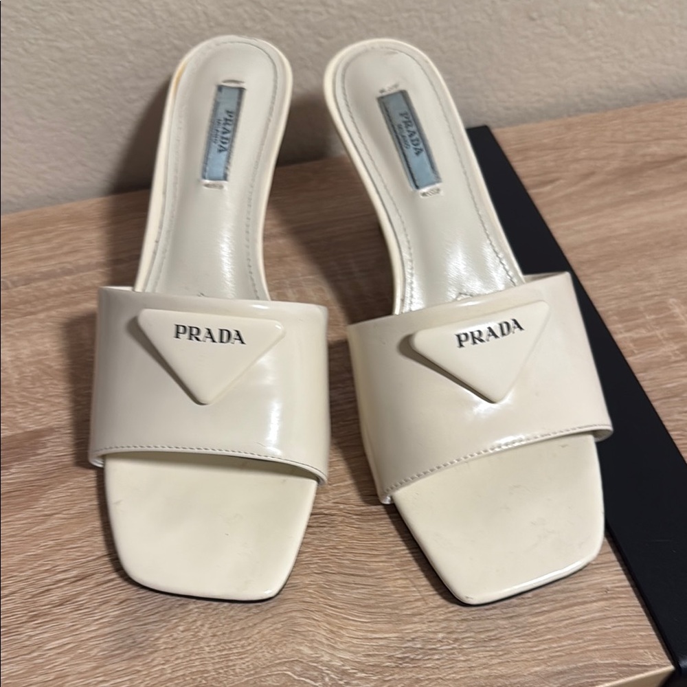 PRADA Cream Open Toe Heels